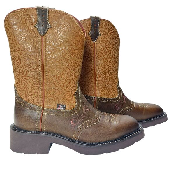 Justin Gypsy Boots Sz 6.5 Welt Saddle Stitch Floral Embossed J-Flex Cowboy Boots - Picture 2 of 9